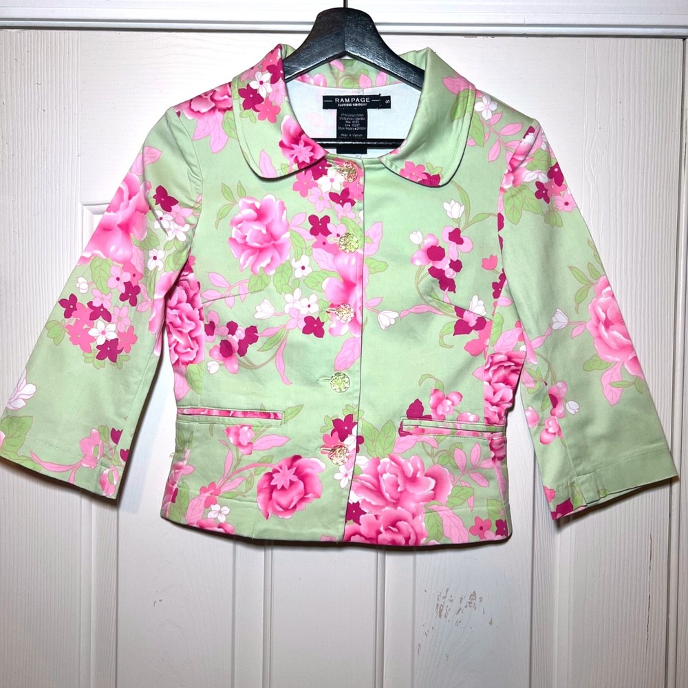 Vintage Y2K Rampage Pastel Cropped Blazer Size Small Grandmacore Twee FairyCore